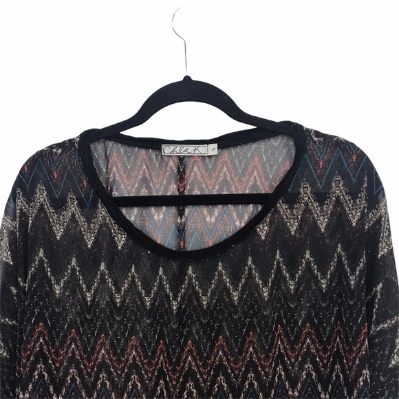 Chloe K Black Geo Print Sheer Blouse Top - Picture 3 of 7